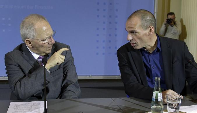 German Finance Minister Wolfgang Schäuble argues with his Greek counterpart, Yanis Varoufakis. Image source: AP